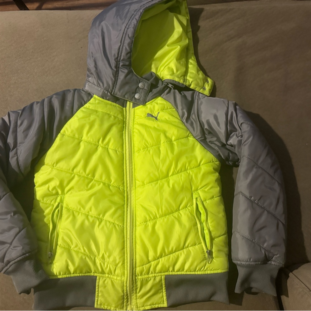 Puma girl Lime and Gray Puffer Jacket